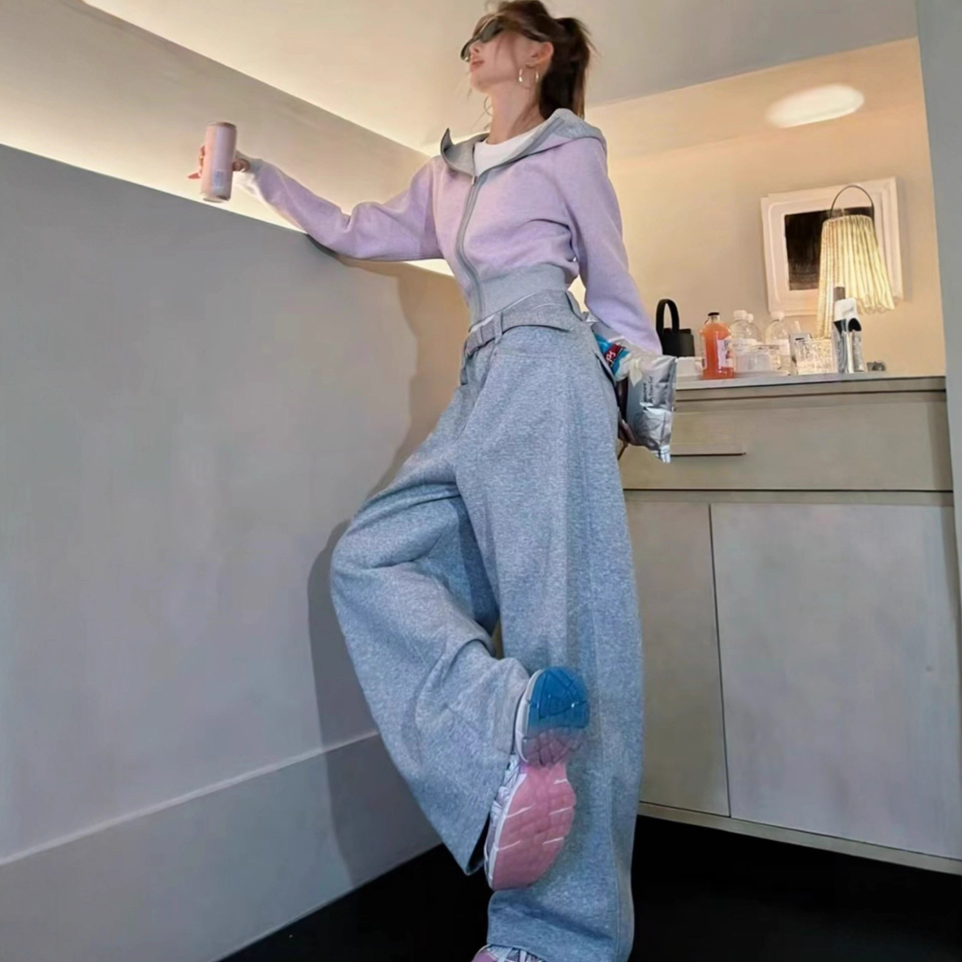 巨好看的两件套早秋设计感小众两面穿卫衣阔腿裤休闲运动套装女潮