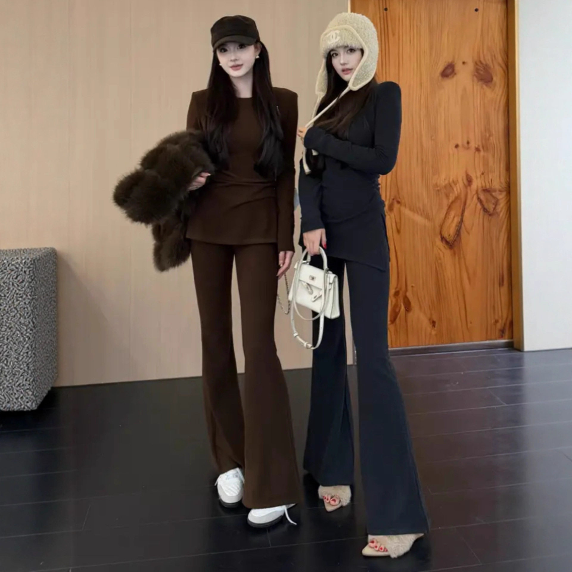 韩系洋气时尚套装女冬季高级感内搭磨毛长袖t恤高腰微喇裤两件套,女装/女士精品,时尚套装,淘宝优惠券,粉丝福利购,淘宝优惠卷