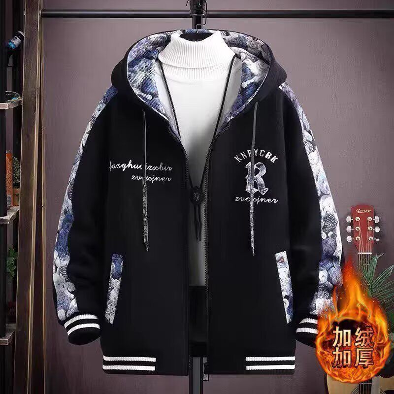 青少年加绒加厚外套男初中高中学生棒球服夹克帅气大童秋冬装棉服