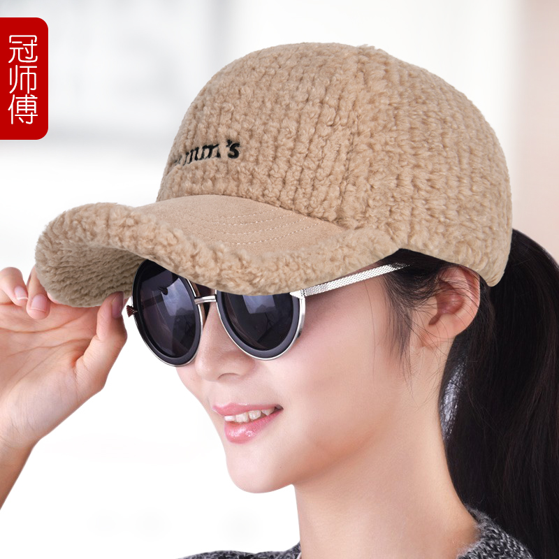 冬季加绒加厚羊羔毛绒女士棒球帽