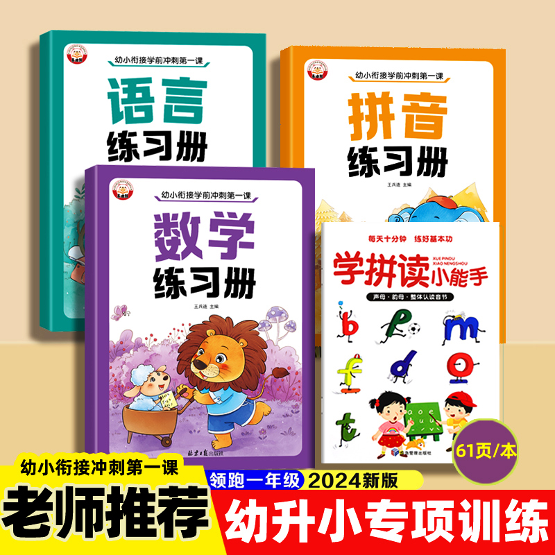幼儿园大班拼音数学训练本中班幼升小练习册幼小衔接每日一练教材