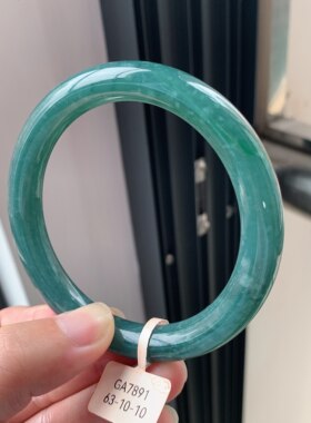 63-64圈危料a货翡翠蓝水飘绿圆条手镯叮当手镯天然翡翠男人手镯