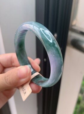 54圈危料a货翡翠春彩紫罗兰平安镯手镯冰种蓝水手镯天然翡翠
