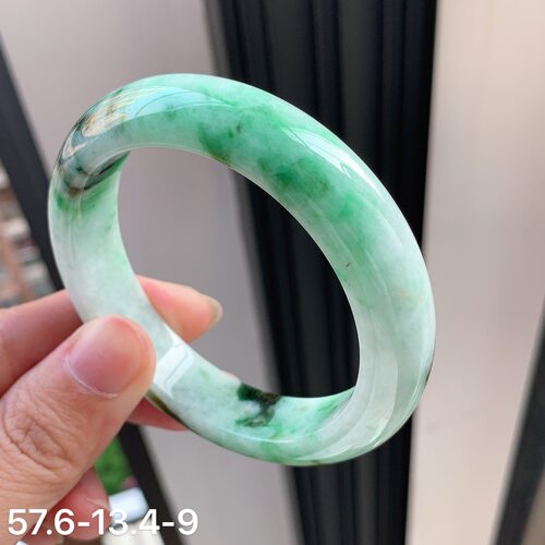 56圈口天然翡翠a货冰飘花正阳绿手镯有证书平价缅甸a货女生手镯