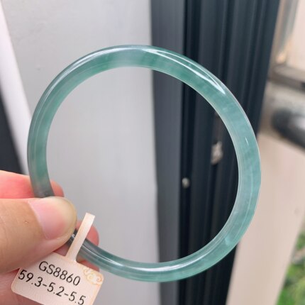 59圈危料a货蓝水圆条手镯冰种蓝水手镯送证书天然翡翠女生手镯