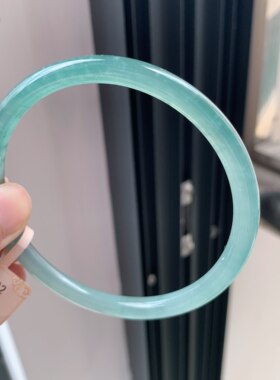 62圈捡漏手镯危料a货翡翠冰蓝绿圆条手镯冰种蓝水手镯男人手镯