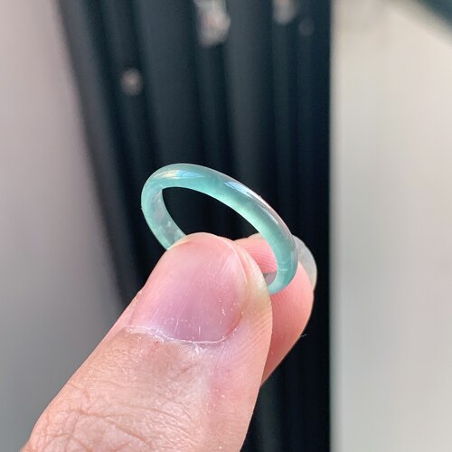 11号a货冰蓝水细条戒指有证书平价缅甸a货女生玉戒圈冰透翡翠指环