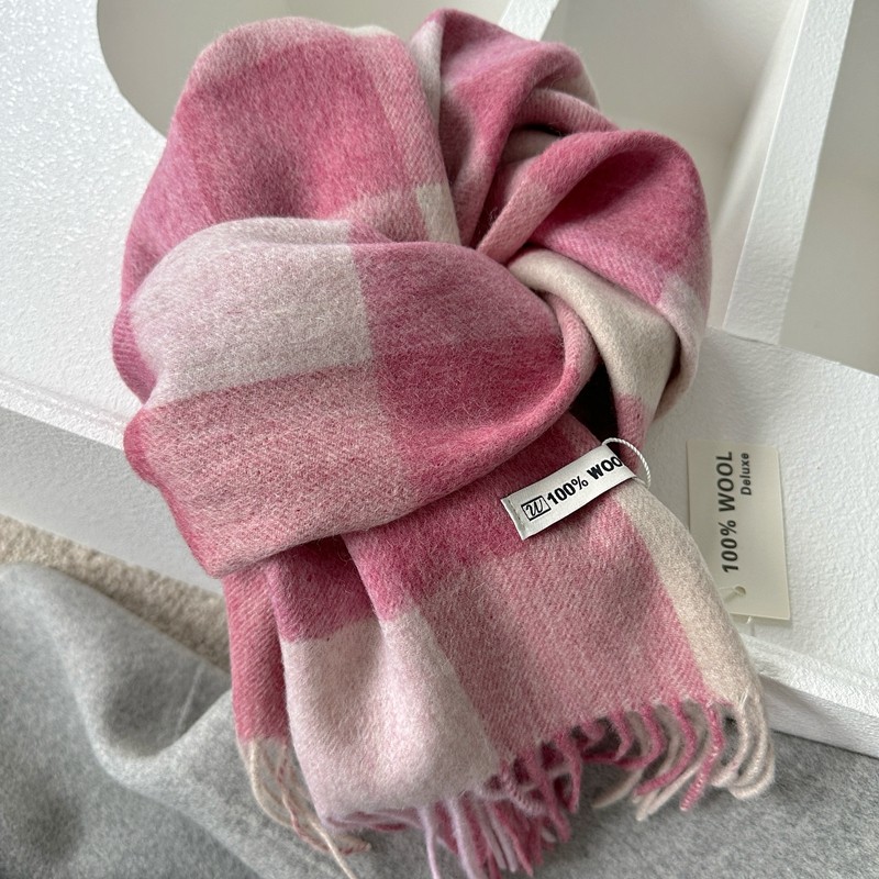 秋冬浪漫慕斯粉格100%wool纯羊毛复古田字格围巾男女英伦围脖