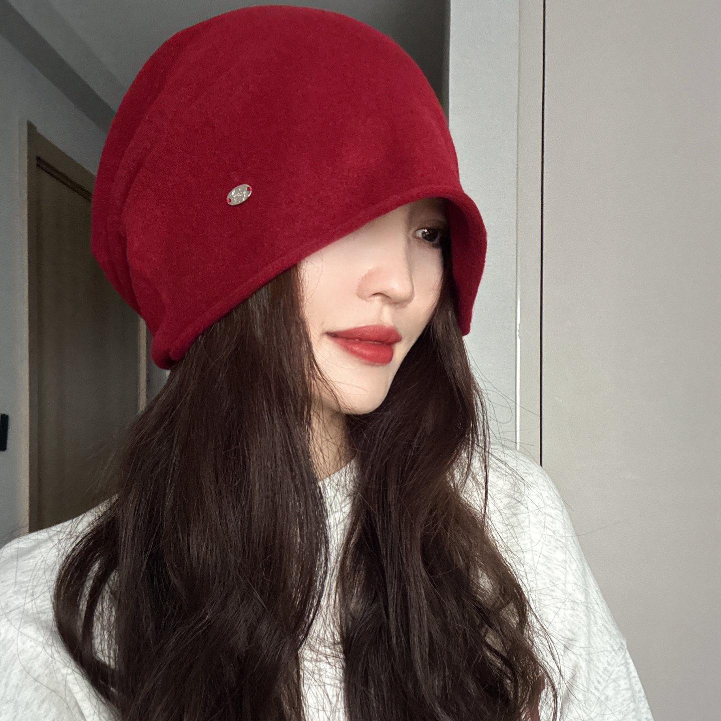 软糯松弛含羊毛堆堆帽三戴高弹