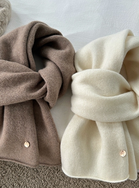 25冬/极简七针针织软糯100％绵羊毛围巾女男加厚围脖保暖情侣款