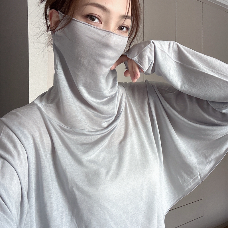 25春夏/三合一面罩袖套披肩一体真丝莫代尔斗篷款防晒骑车披风款
