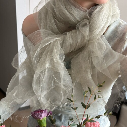 清冷感双层桑蚕丝亚麻围巾春夏