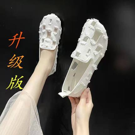 35-43码 老北京布鞋41防滑牛筋底豆豆鞋网面镂空软底鞋42大码女鞋