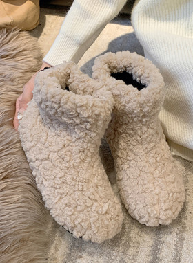 韩系加绒保暖毛毛鞋女秋冬季外穿羊羔卷毛短靴可爱白色雪地靴棉鞋