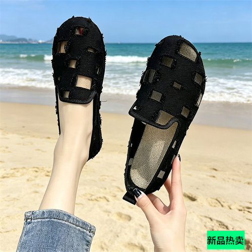 35-43 胖脚大码女鞋41软底豆豆鞋韩版平底单鞋老北京布鞋渔夫鞋42