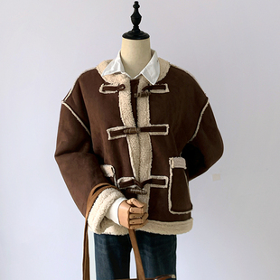 森女日系部落冬季 羊羔毛外套女冬学生甜美小个子 皮毛一体宽松短款