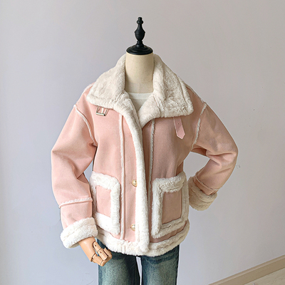 小个子短款皮毛一体仿兔毛外套