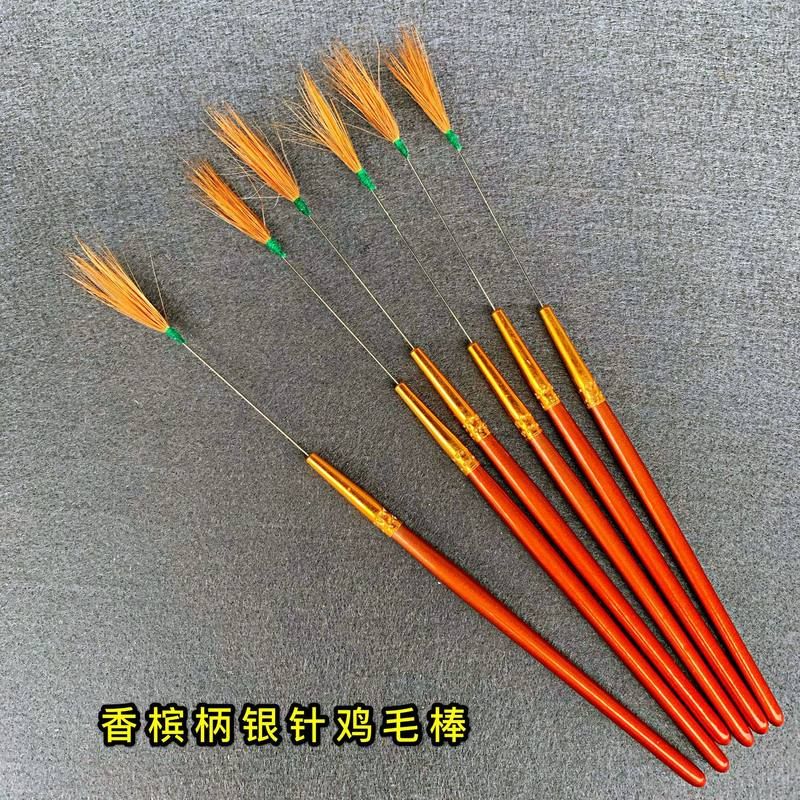 批发香槟柄银针鸡毛棒采耳工具木柄银针黄鸡毛掏耳朵工具挖耳勺