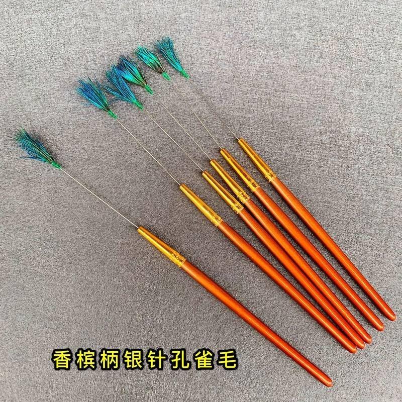 香槟柄银针孔雀毛彩色掏耳朵毛棒木柄采耳工具挖耳朵掏耳勺打耳毛