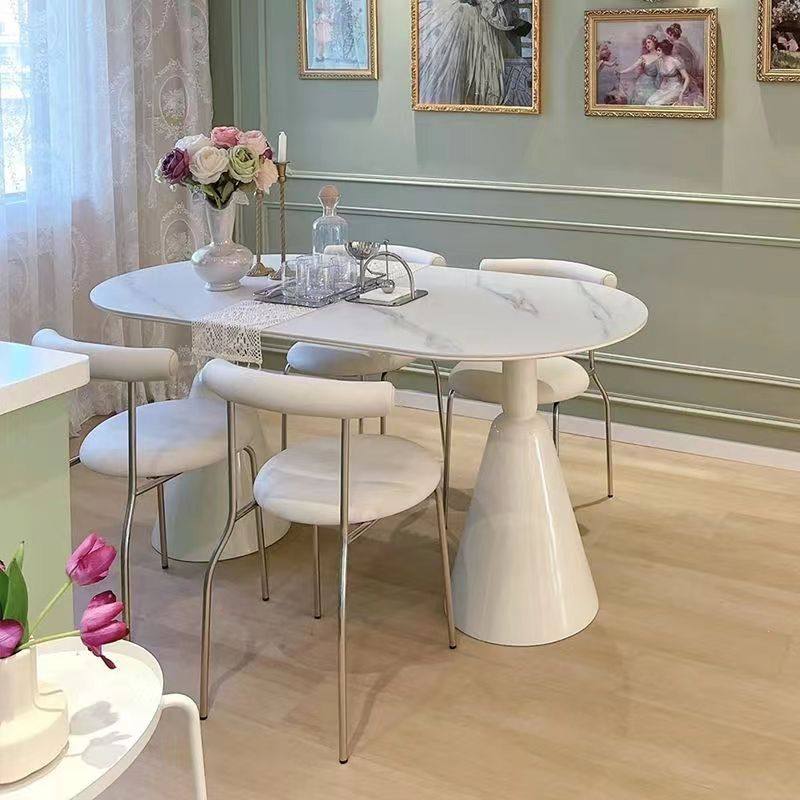 法式奶油风岩板餐桌家用小户型轻奢现代简约椭圆形圣杯餐桌椅组合,住宅家具,岩板餐桌,淘宝优惠券,粉丝福利购,淘宝优惠卷