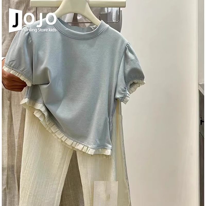 童装女童小香风短袖T恤纯棉2025夏季新款洋气儿童蓝色花边半袖衫,童装/婴儿装/亲子装,T恤,淘宝优惠券,粉丝福利购,淘宝优惠卷