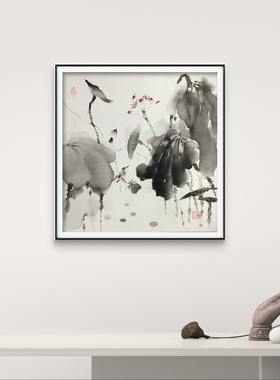 花卉油画表现国画荷花尺寸60*60厘米天津鼓楼艺术馆展卖