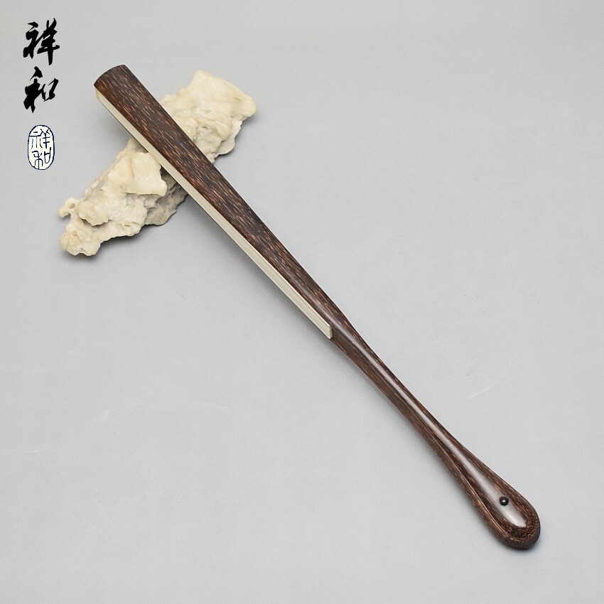 祥和扇坊芝麻棕大茄头精工老料纯手文玩折扇流星纹金丝桃贴梁刮棱