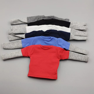 现货1/6兵人偶男装纯棉拼接圆领长袖T恤上衣 适合30CM素体娃娃