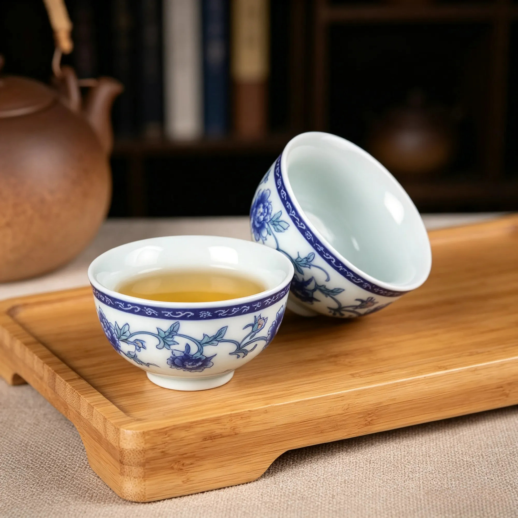 青花瓷陶瓷茶杯功夫茶具家用小茶杯陶瓷杯功夫茶具品茗杯家用茶具