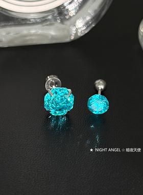 爆闪孔雀蓝华子耳骨钉独特湖蓝色玫瑰切耳蜗钉钛钢养耳洞耳钉耳环
