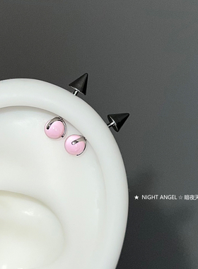 粉色月光宝石恶魔钉 医学用钛钢耳骨钉高耳位耳轮钉个性痞耳骨钉