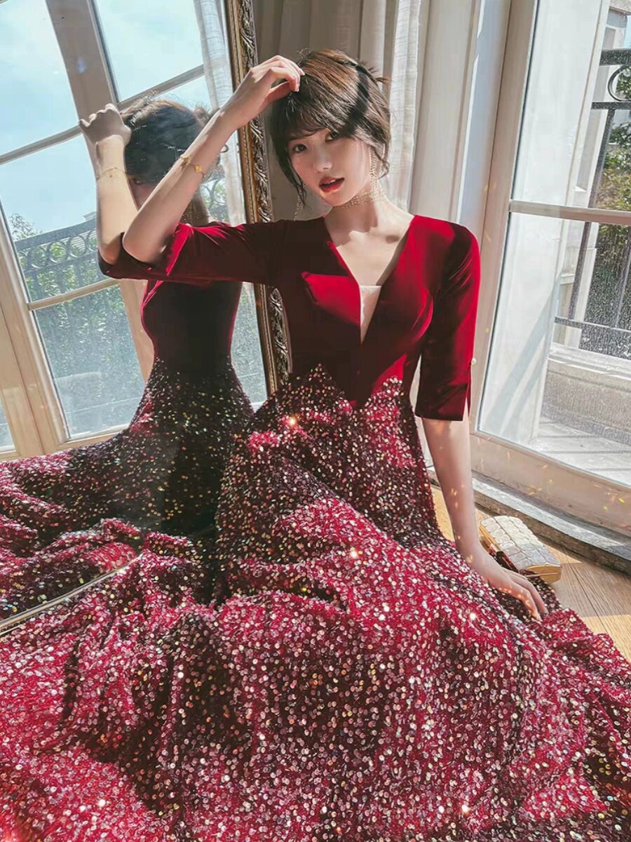 2026大码酒红敬酒服新款高端宴会气质晚礼服女新娘胖mm200斤显瘦