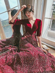 2026大码酒红敬酒服新款高端宴会气质晚礼服女新娘胖mm200斤显瘦