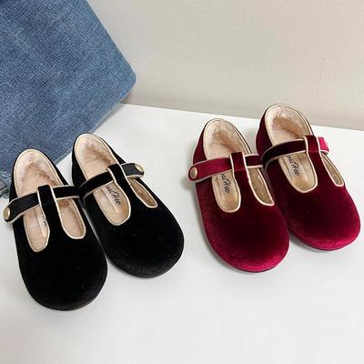 女童丝绒洋气公主鞋圆头小皮鞋