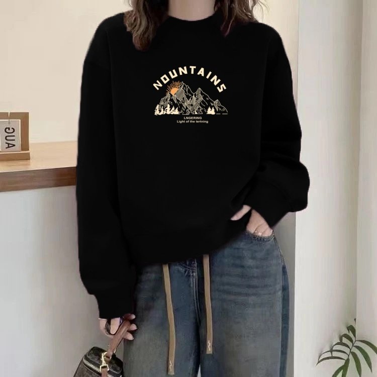 圆领秋冬卫衣女加绒加厚宽松显瘦长袖外套休闲套头外穿百搭上衣服