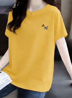清仓捡漏纯棉夏季新款大码宽松显瘦遮肚子圆领短袖T恤女韩版百搭