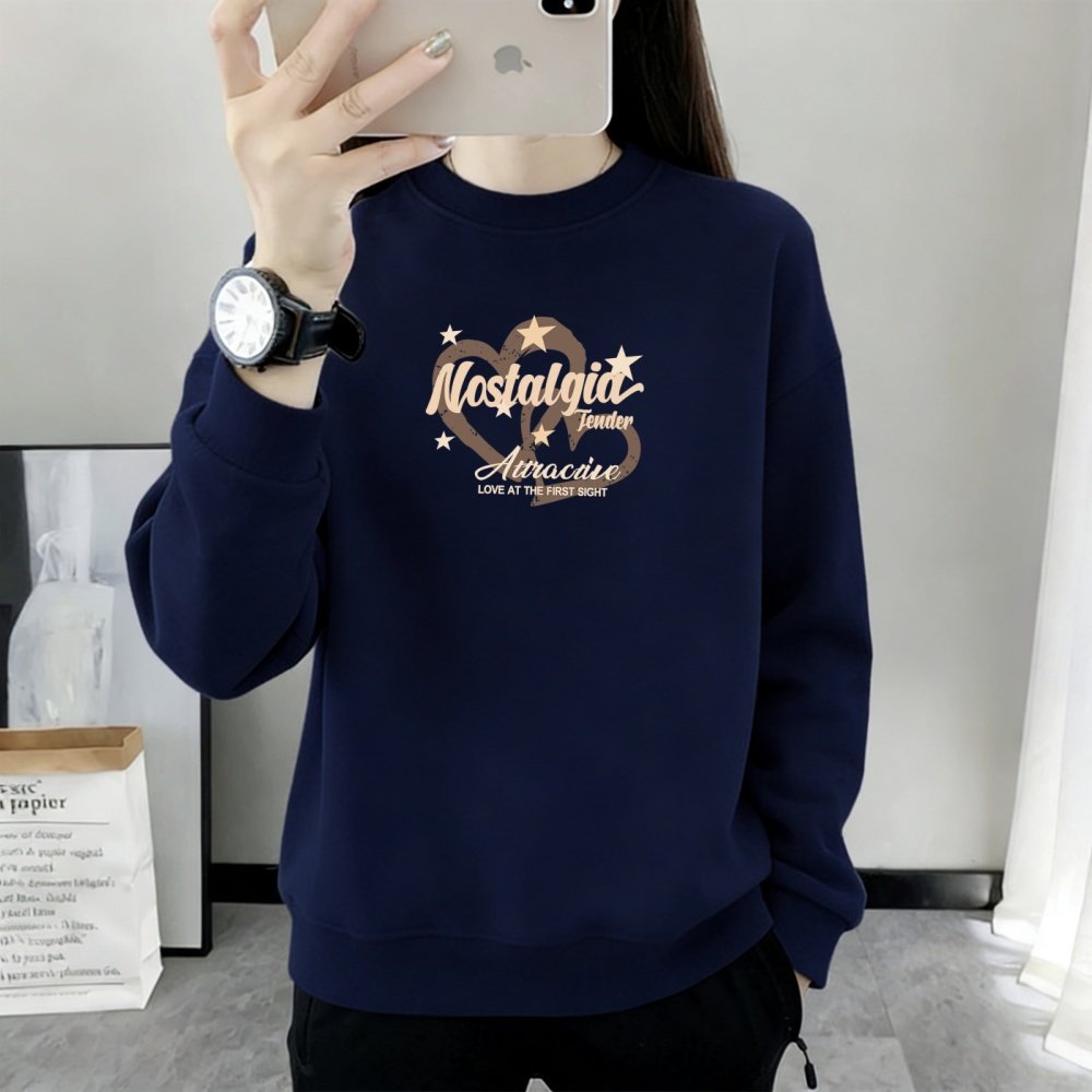 圆领秋冬卫衣女加绒加厚宽松显瘦长袖外套休闲套头外穿百搭上衣服