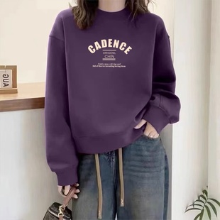 圆领秋冬卫衣女加绒加厚宽松显瘦长袖外套休闲套头外穿百搭上衣服