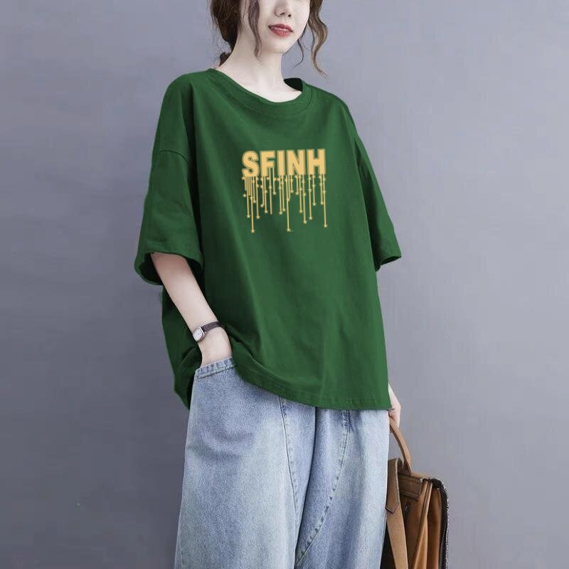 100%纯棉短袖t恤女2026夏季新款宽松大码圆领体恤时尚百搭上衣ins