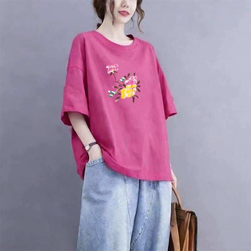 纯棉短袖女大码t恤女装休闲宽松显瘦夏半袖上衣200斤打底衫