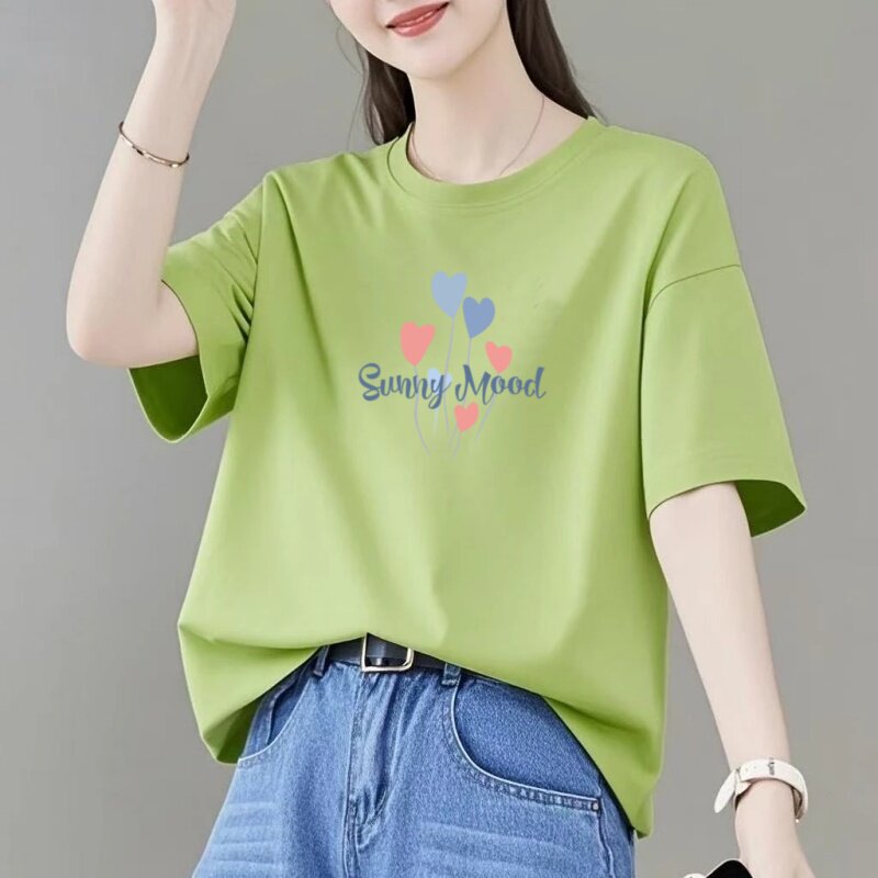 纯棉短袖t恤女夏2026新款百搭字母大码宽松潮流短袖妈妈装潮