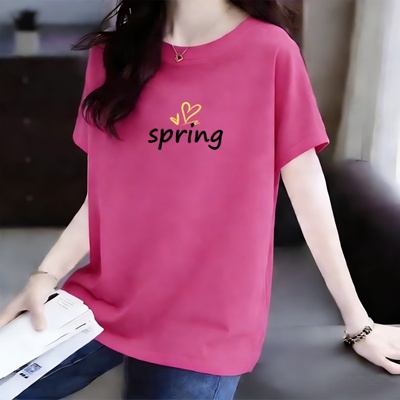 纯棉女短袖夏装遮肉显瘦减龄休闲t恤圆领百搭女士上衣