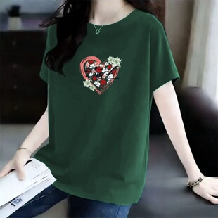 T恤宽松上衣显瘦时尚 圆领韩版 半袖 短袖 2026夏季 女衫 100%纯棉新款