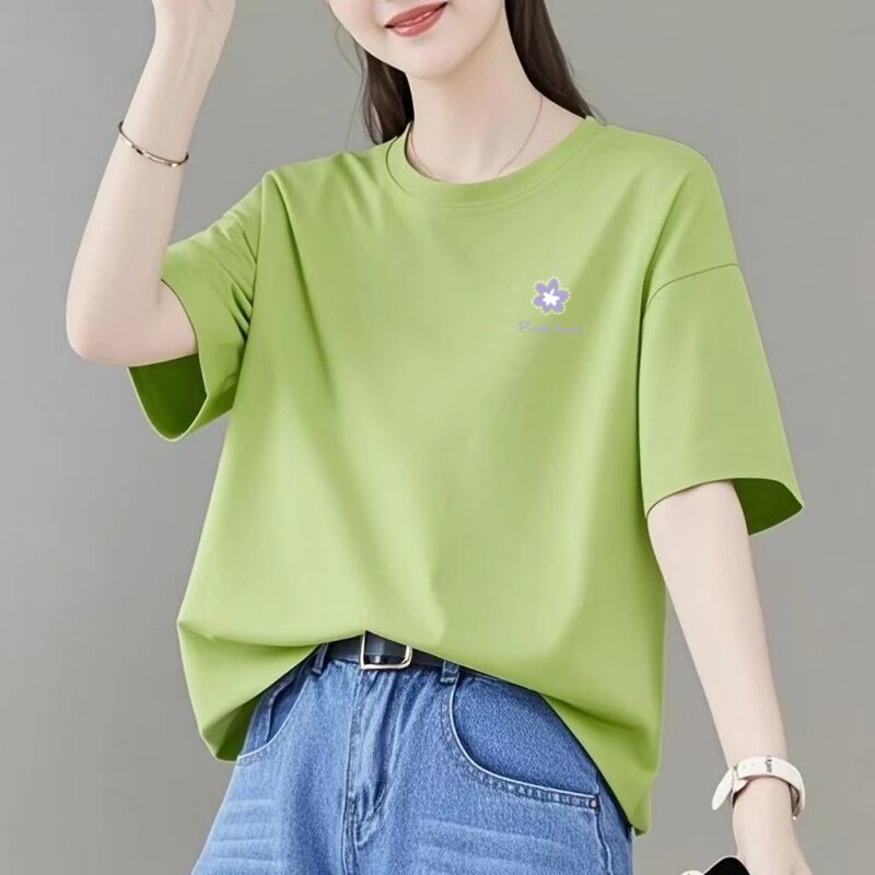 100%纯棉短袖t恤女夏季2026新款洋气体恤小衫半袖上衣百搭妈妈装