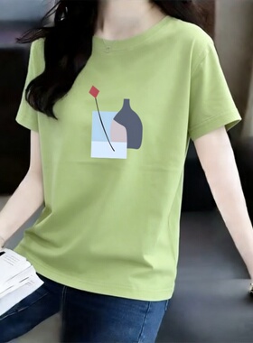 夏季新款100%纯棉宽松大码短袖T恤女遮肚子显瘦洋气上衣妈妈装潮