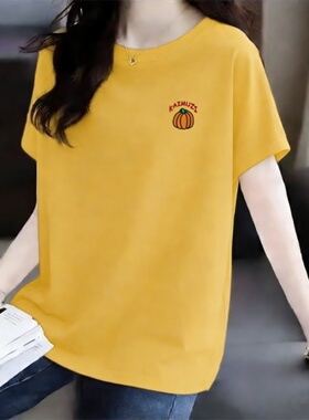 夏季100%纯棉短袖T恤女宽松显瘦大码洋气休闲上衣妈妈装打底衫潮