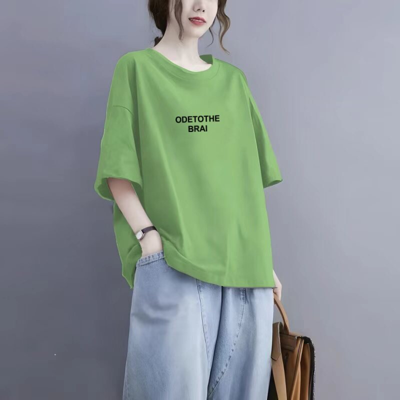 2026夏季新款韩版宽松胖mm圆领短袖大码上衣纯棉t恤半袖女装体恤
