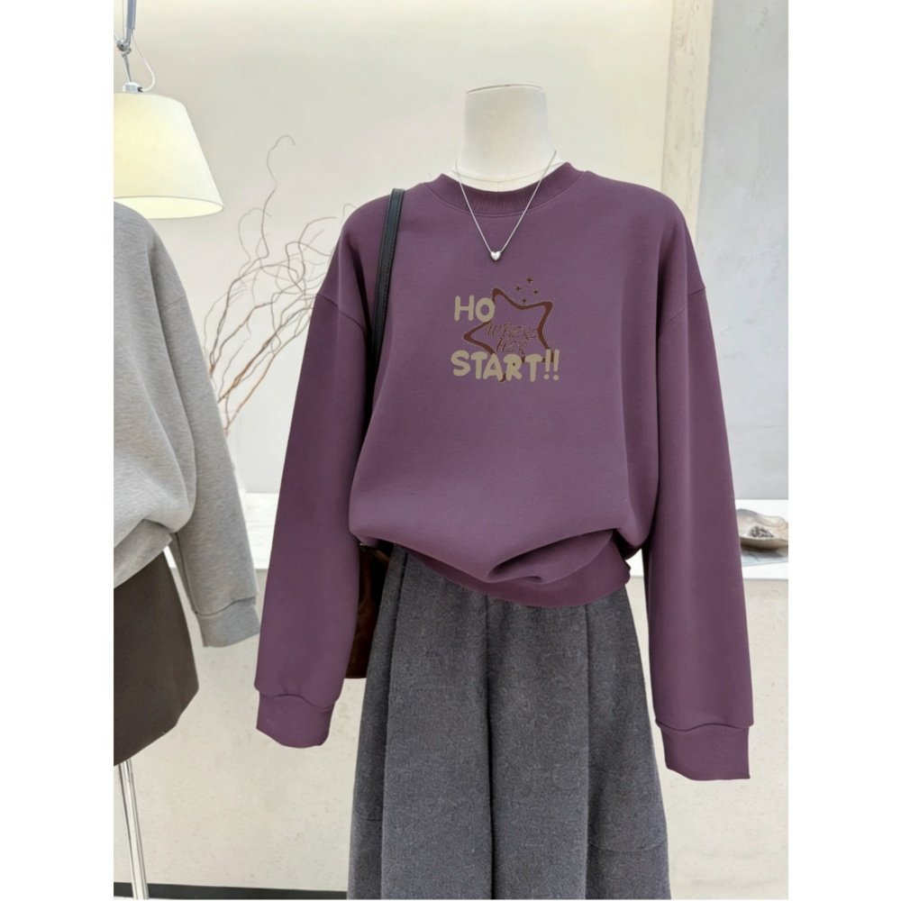 圆领秋冬卫衣女加绒加厚宽松显瘦长袖外套休闲套头外穿百搭上衣服