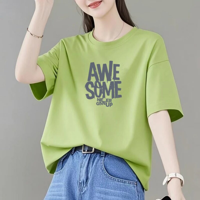 纯棉短袖t恤女新款2026夏韩版休闲大码妈妈装体恤衫显瘦上衣ins