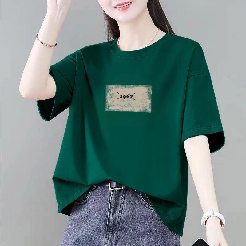 圆领短袖t恤女夏季2026新款宽松遮肚子百搭显瘦体恤潮妈妈装上衣